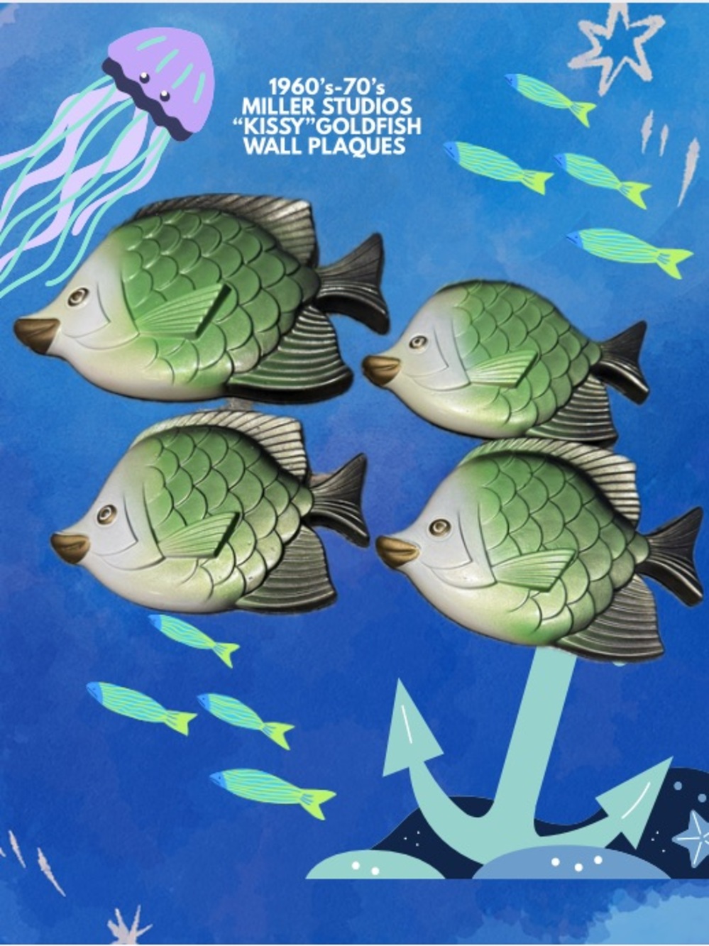 MCM, Miller Studios "Kissy" Goldfish Wall Plaques, Made Of Chalkware.